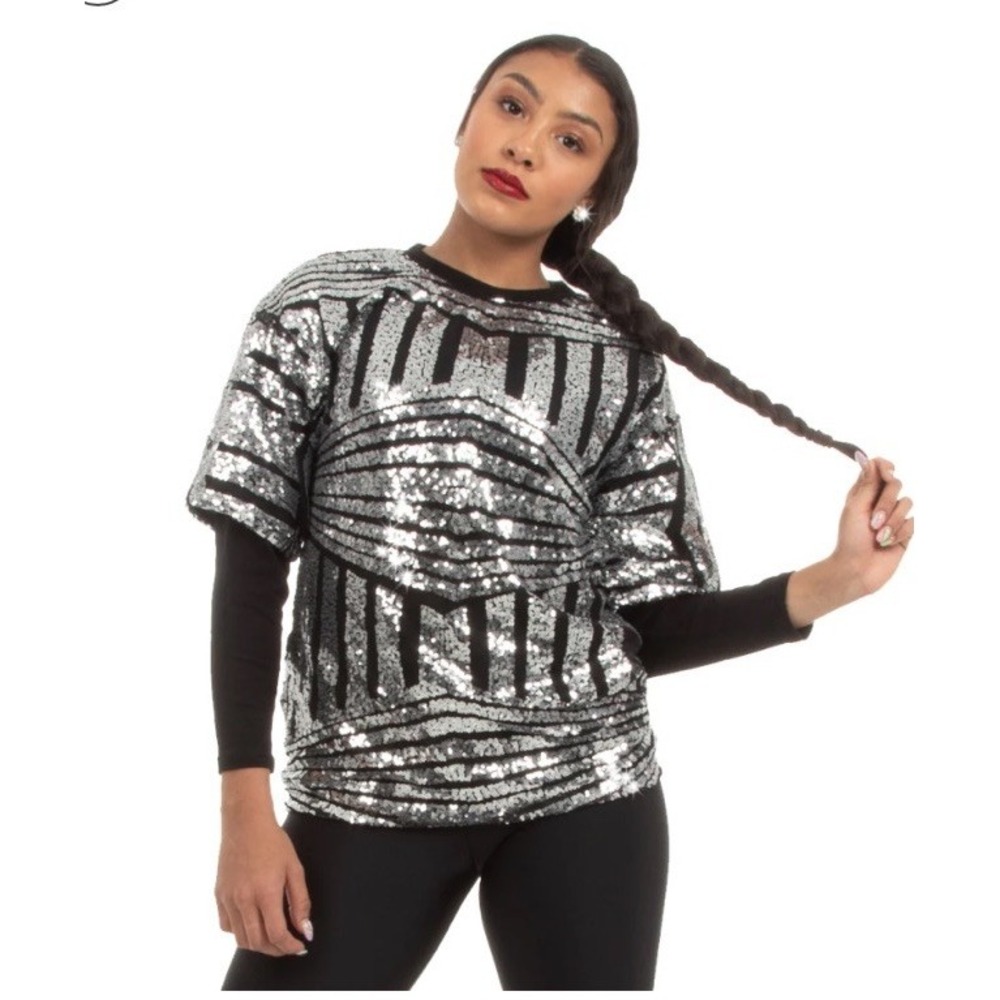 Alexandra Collection Sequin Dance Pageant Top‎ Shirt Youth Large